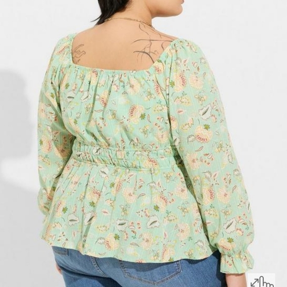 Torrid Size 3 Cotton Blouson Floral Smocked Top - Picture 4 of 6